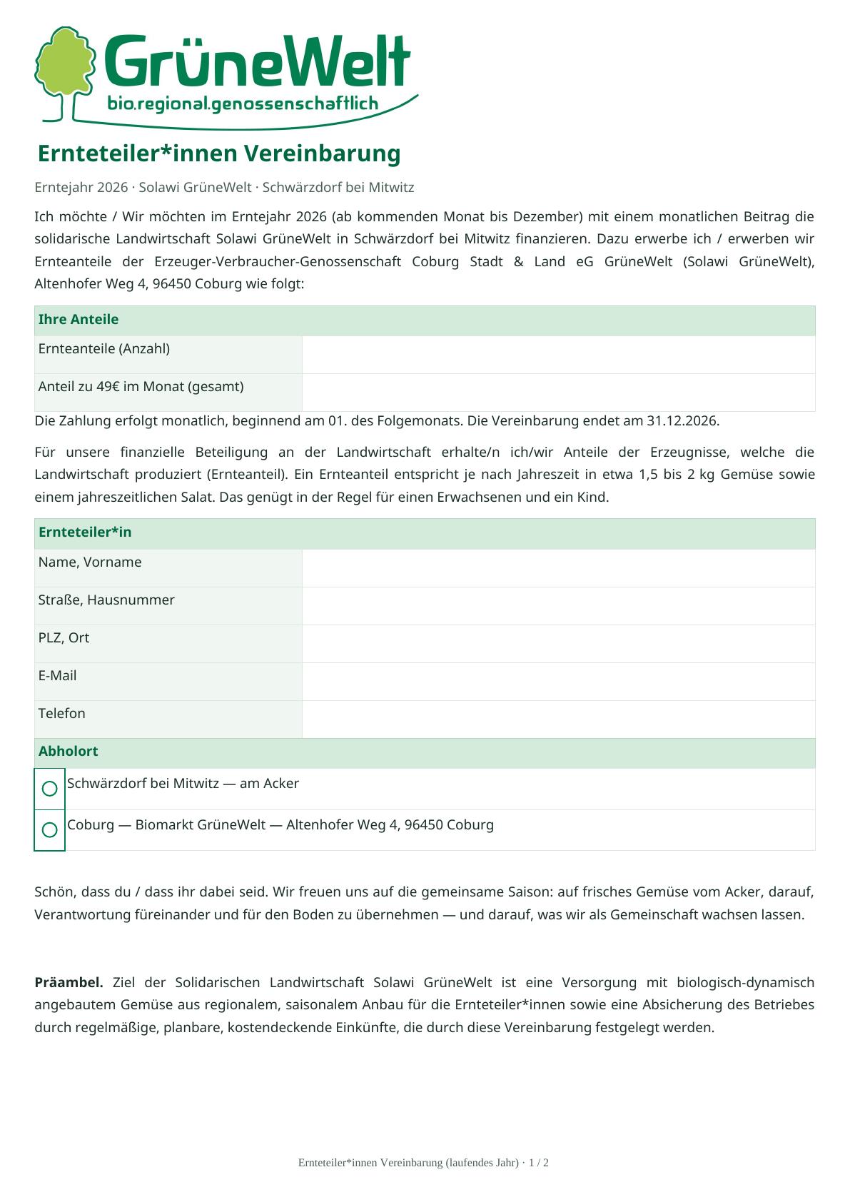 Ernteteiler-Vereinbarung 2026 — Seite 1